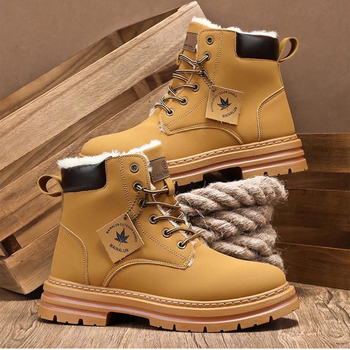 Men's Fur Lined Insulated Snow Boots | Chunky Lug Sole Back