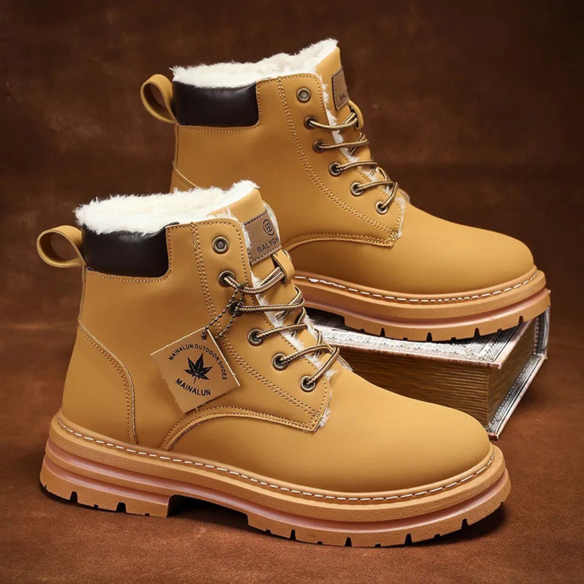 Men's Fur Lined Insulated Snow Boots | Chunky Lug Sole Close Up