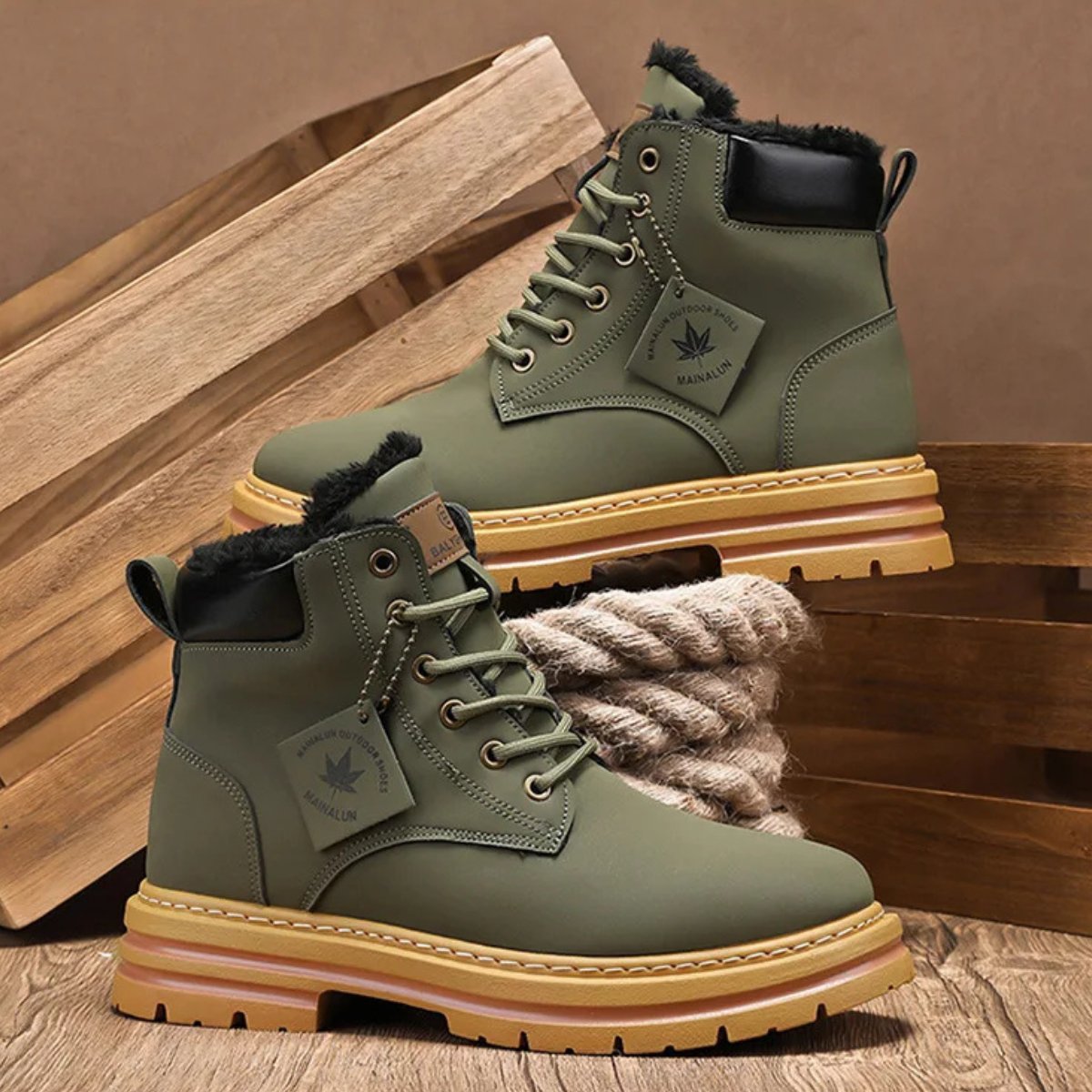 Men's Fur Lined Insulated Snow Boots | Chunky Lug Sole Full