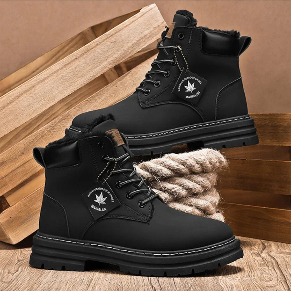 Men's Fur Lined Insulated Snow Boots | Chunky Lug Sole View 13