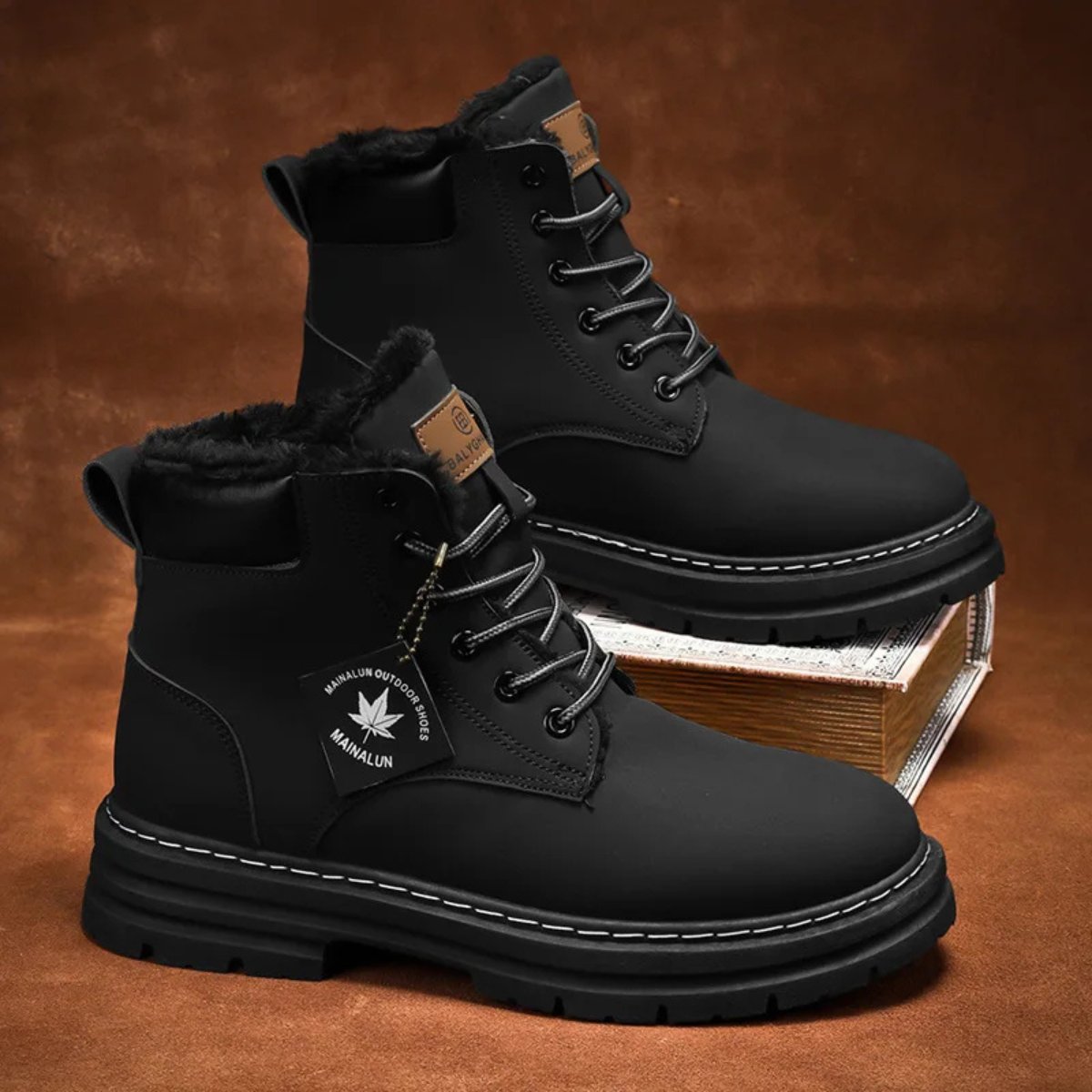 Men's Fur Lined Insulated Snow Boots | Chunky Lug Sole View 14