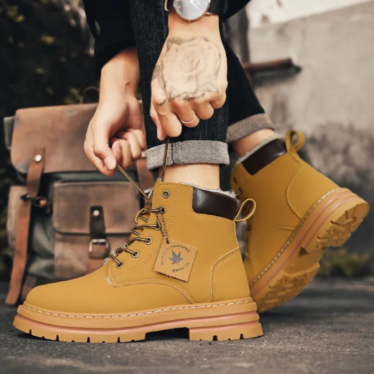 Men's Fur Lined Insulated Snow Boots | Chunky Lug Sole View 23