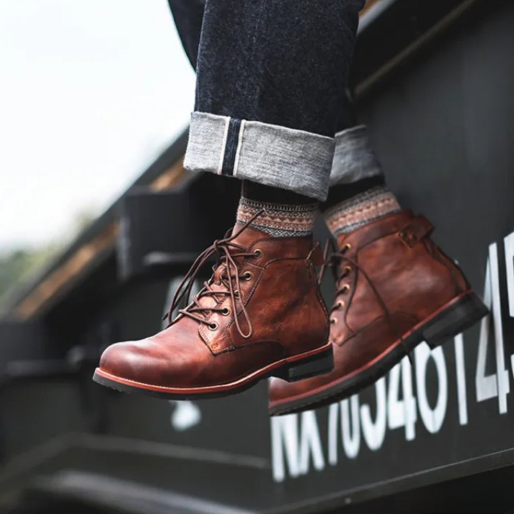 Men's Genuine Leather Ankle Boots | Classic Lace-Up Detail