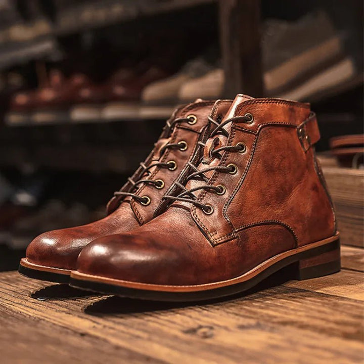 Men's Genuine Leather Ankle Boots | Classic Lace-Up Side