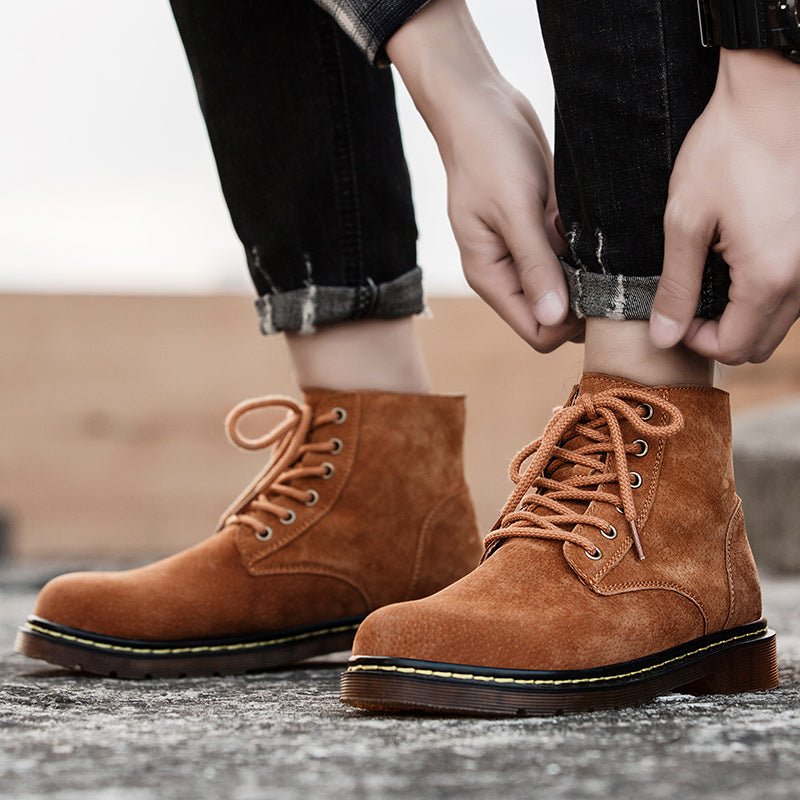 Men's Genuine Suede Boots | Lug Sole Ankle Side
