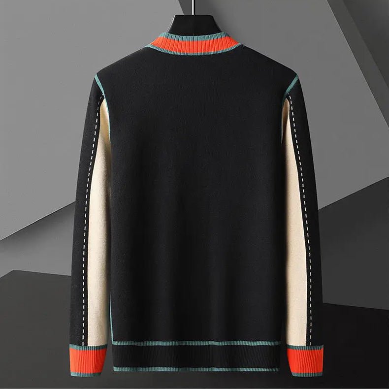 Men's Geometric Knit Cardigan | Contrast Stripe Merino Wool Detail