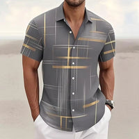 Men's Geometric Plaid Short Sleeve Button Shirt Angle