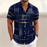 Men's Geometric Plaid Short Sleeve Button Shirt