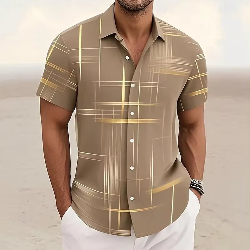 Men's Geometric Plaid Short Sleeve Button Shirt Lifestyle
