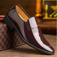 Men's Glossy Patent Leather Loafers Close Up