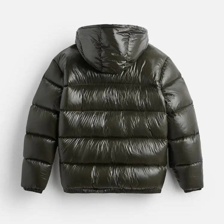 Men's Glossy Quilted Puffer Jacket | Hooded Winter Angle