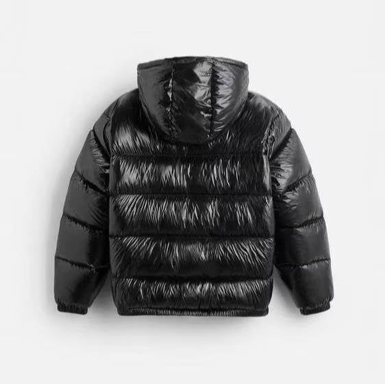 Men's Glossy Quilted Puffer Jacket | Hooded Winter Detail