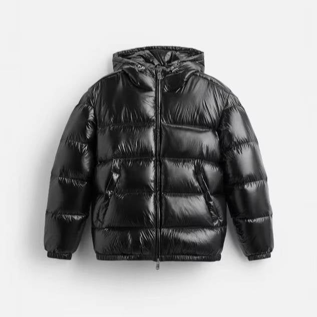 Men's Glossy Quilted Puffer Jacket | Hooded Winter Front