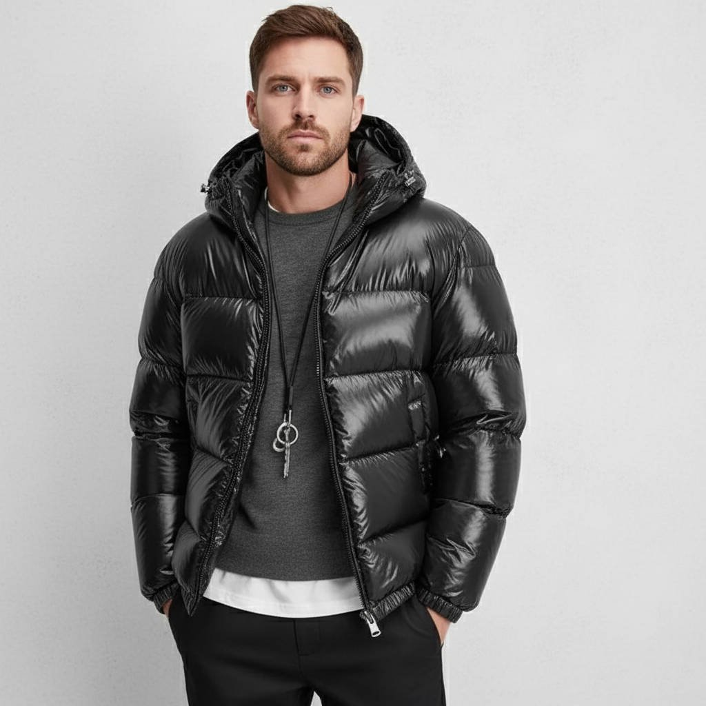 Men's Glossy Quilted Puffer Jacket | Hooded Winter Hero