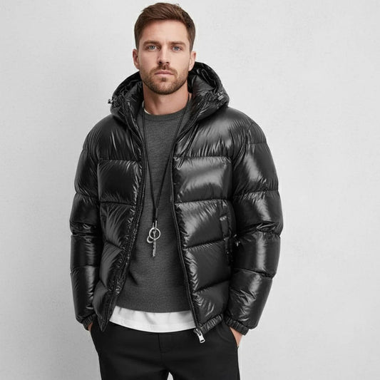 Men's Glossy Quilted Puffer Jacket | Hooded Winter Hero