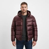 Men's Glossy Quilted Puffer Jacket | Hooded Winter Side
