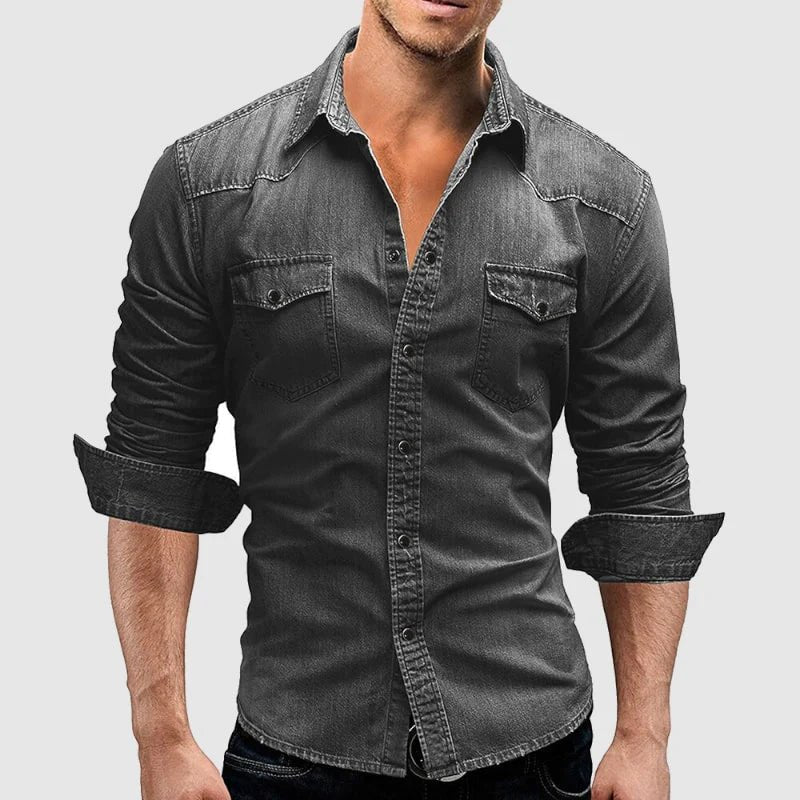 Men's Gradient Denim Shirt | Slim Fit Close Up