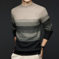 Men's Gradient Stripe Wool Sweater | Round Neck Relaxed Fit Angle