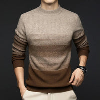 Men's Gradient Stripe Wool Sweater | Round Neck Relaxed Fit Back