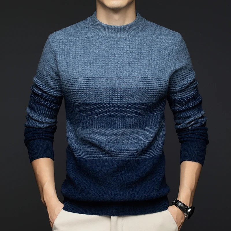 Men's Gradient Stripe Wool Sweater | Round Neck Relaxed Fit Hero