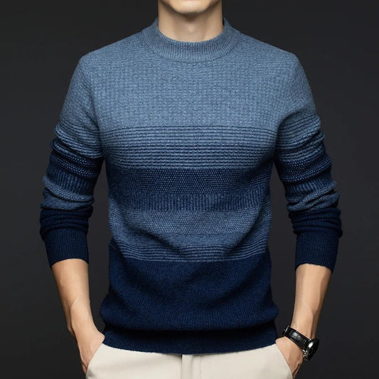 Men's Gradient Stripe Wool Sweater | Round Neck Relaxed Fit Hero