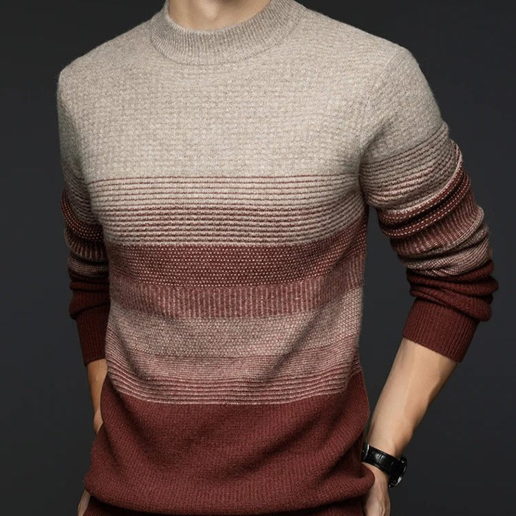 Men's Gradient Stripe Wool Sweater | Round Neck Relaxed Fit Side