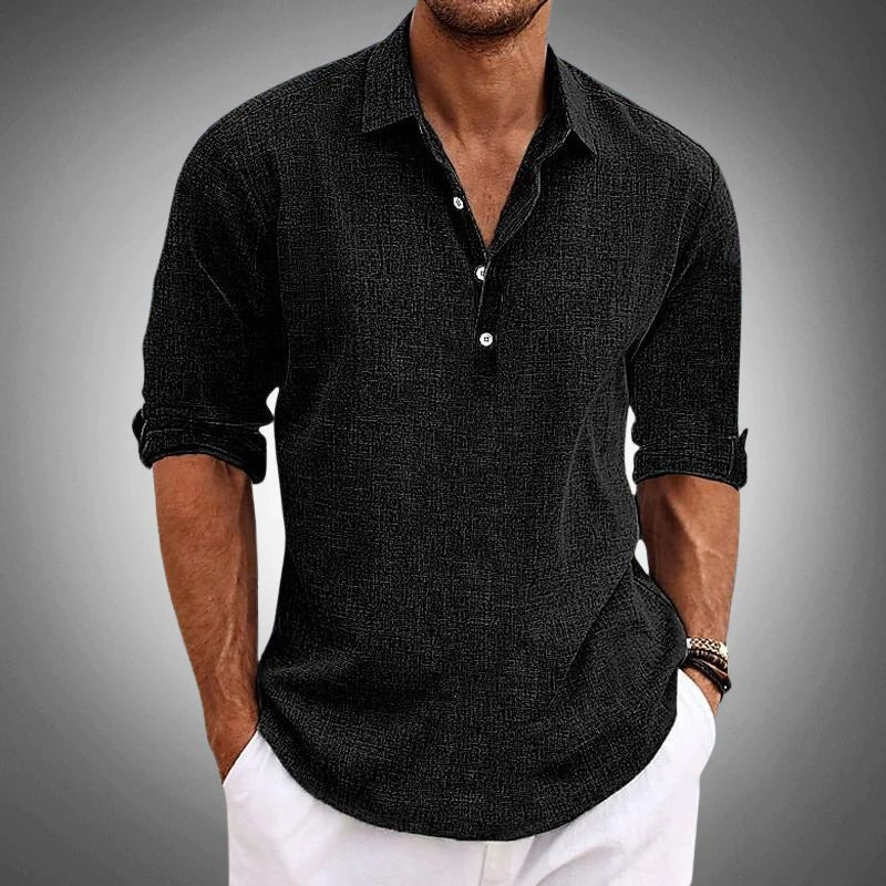 Men's Half-Button Harbor Shirt | Linen Cotton Detail