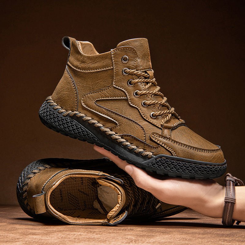 Men's Hand-Stitched Leather Trail Sneakers | Casual Outdoor Angle