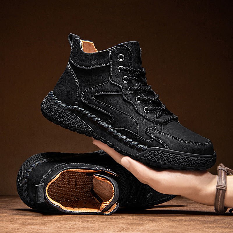 Men's Hand-Stitched Leather Trail Sneakers | Casual Outdoor Back