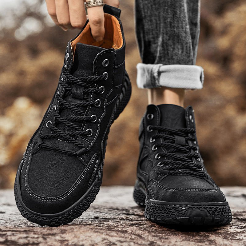 Men's Hand-Stitched Leather Trail Sneakers | Casual Outdoor Close Up