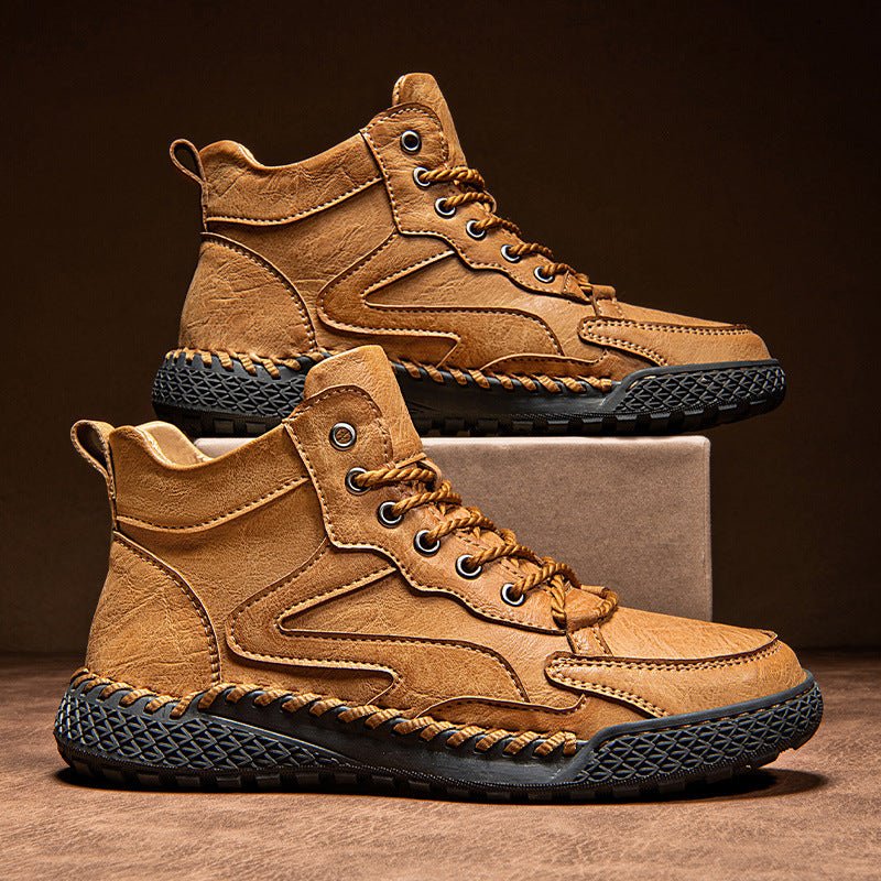 Men's Hand-Stitched Leather Trail Sneakers | Casual Outdoor Front