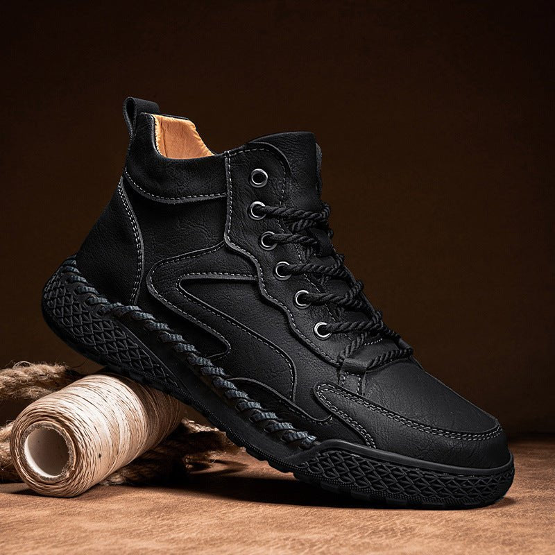 Men's Hand-Stitched Leather Trail Sneakers | Casual Outdoor Side