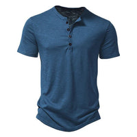 Men's Henley Short Sleeve T-Shirt | Button Placket Casual Close Up