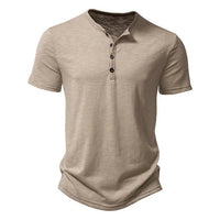 Men's Henley Short Sleeve T-Shirt | Button Placket Casual Side