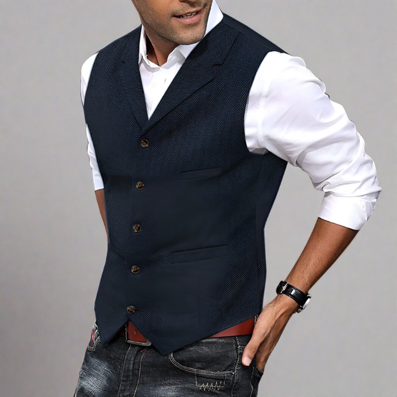 Men's Herringbone Longline V-Neck Vest | Formal Suit Alternate