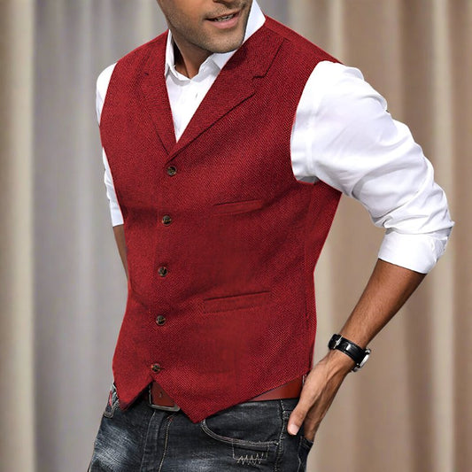 Men's Herringbone Longline V-Neck Vest | Formal Suit Hero