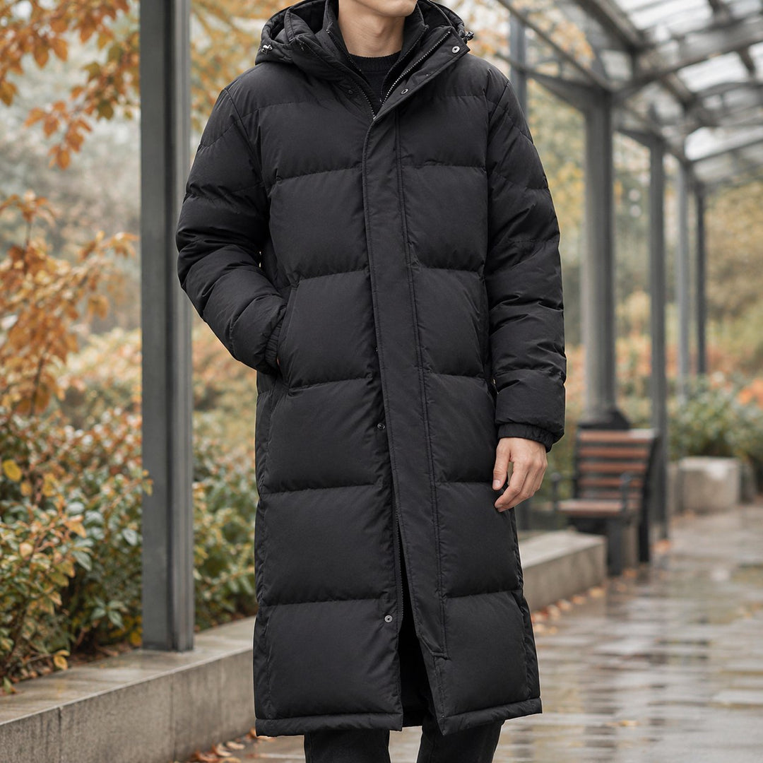 Men's Hooded Puffer Coat | Ankle-Length Quilted Warmth Hero