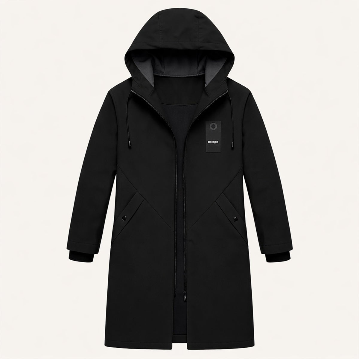 Men's Hooded Windproof Long Rain Jacket | Waterproof Diagonal Pocket Back
