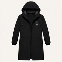 Men's Hooded Windproof Long Rain Jacket | Waterproof Diagonal Pocket Back