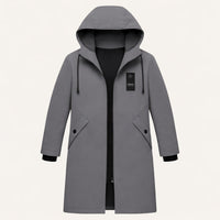 Men's Hooded Windproof Long Rain Jacket | Waterproof Diagonal Pocket Detail