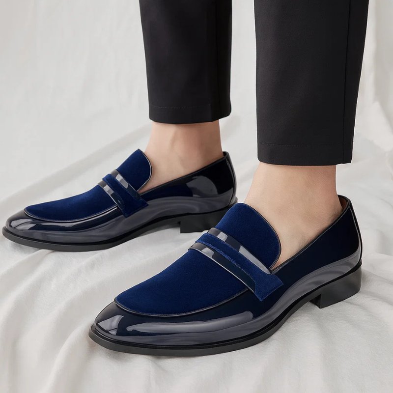 Men's Italian Penny Loafers | Velvet Suede Detail Front