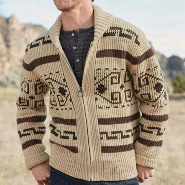 Men's Jacquard Button Up Shawl Collar Cardigan Sweater Alternate