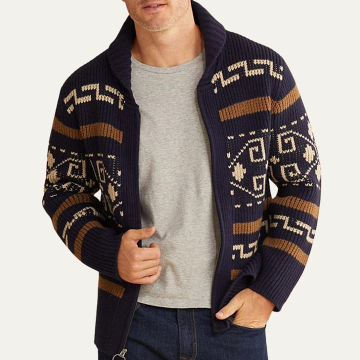 Men's Jacquard Button Up Shawl Collar Cardigan Sweater Back
