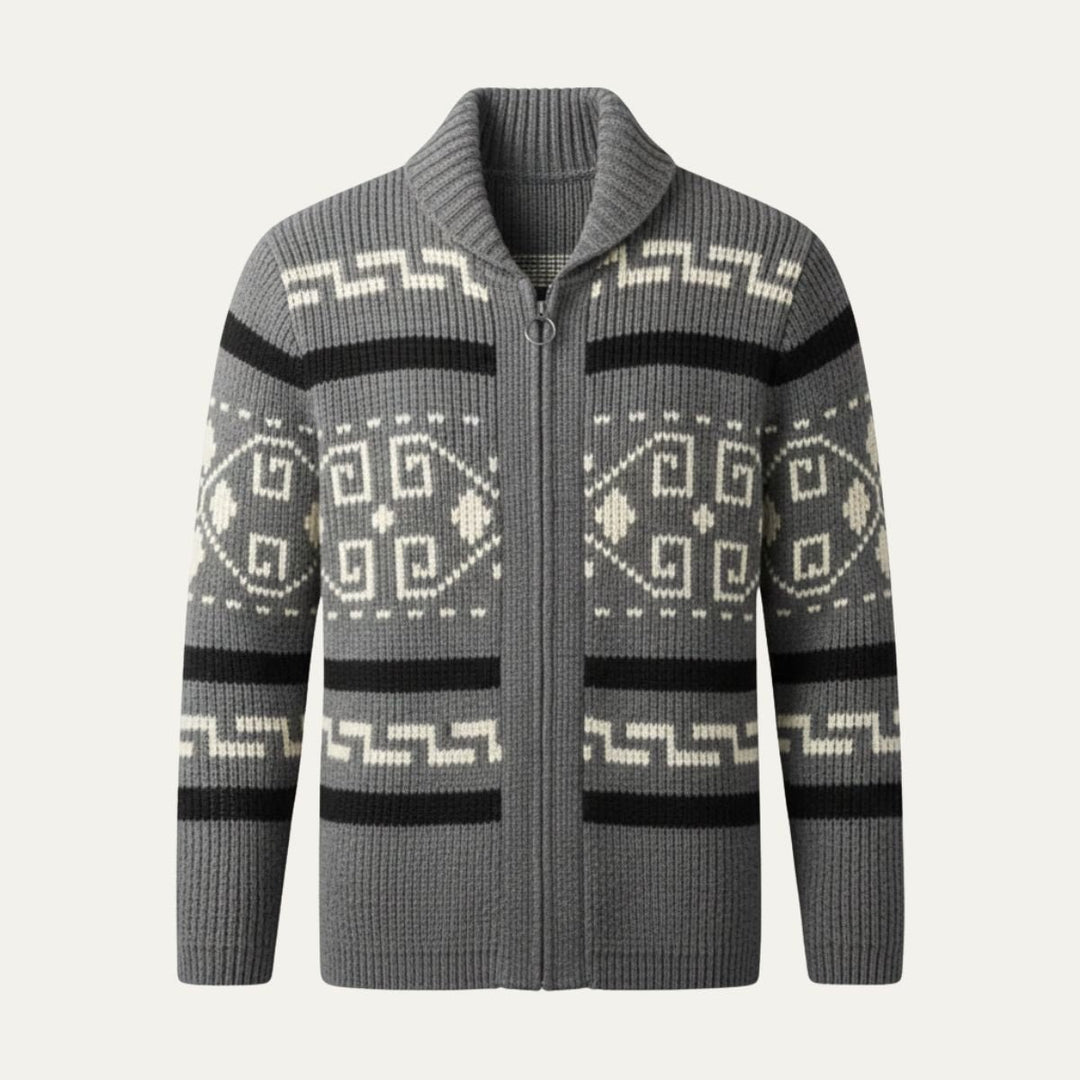 Men's Jacquard Button Up Shawl Collar Cardigan Sweater Close Up