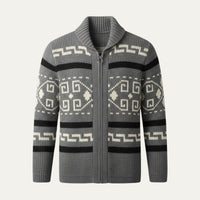 Men's Jacquard Button Up Shawl Collar Cardigan Sweater Close Up