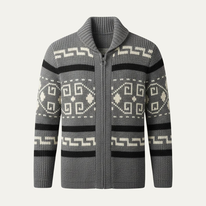 Men's Jacquard Button Up Shawl Collar Cardigan Sweater Close Up