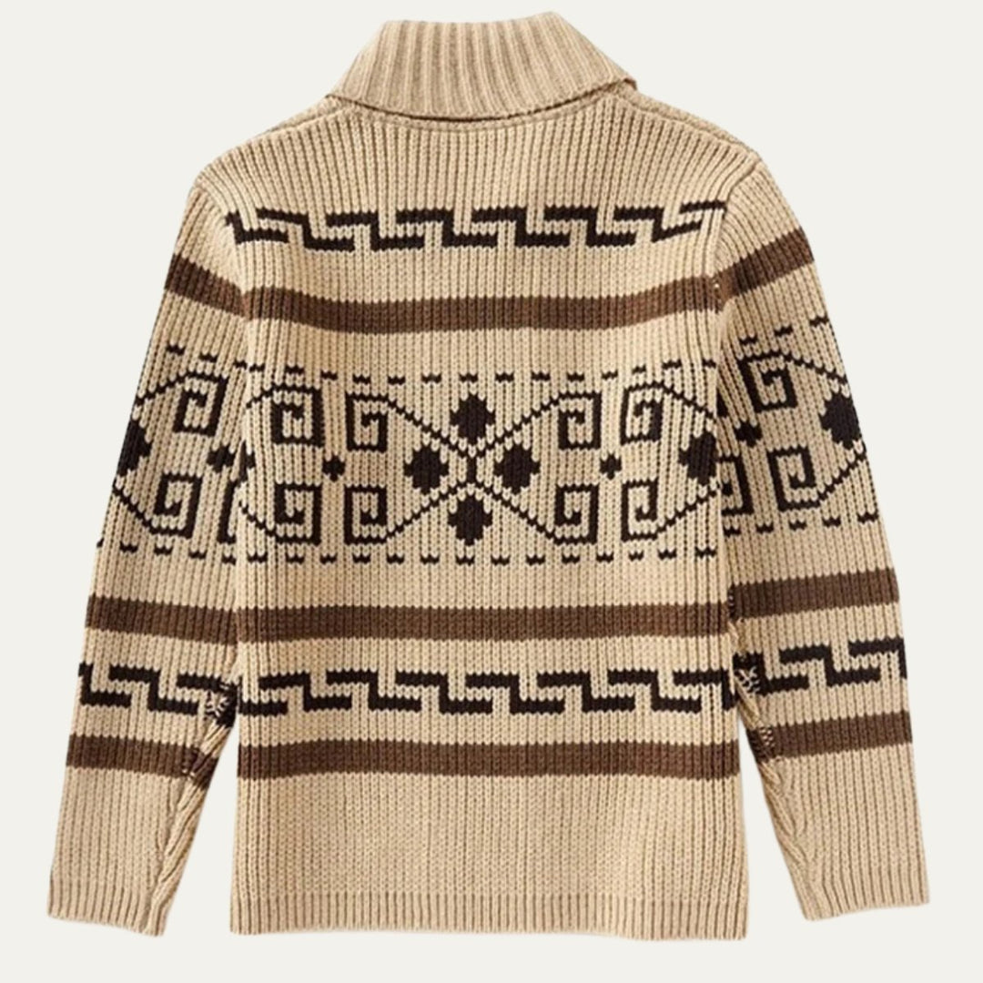Men's Jacquard Button Up Shawl Collar Cardigan Sweater Detail