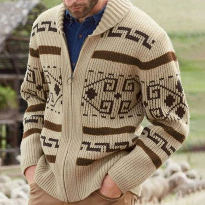 Men's Jacquard Button Up Shawl Collar Cardigan Sweater Full