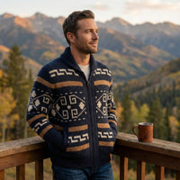 Men's Jacquard Button Up Shawl Collar Cardigan Sweater View 11