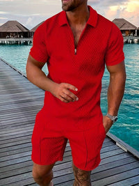 Men's Jacquard Shirt & Shorts Set | Summer Matching Back